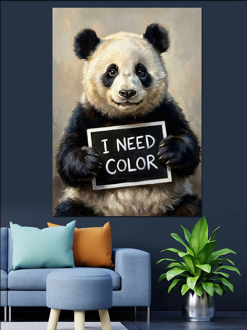 I NEED COLOR Yazılı Panda Kanvas Tablo