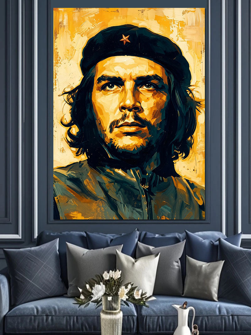 Bereli Che Guevara Portresi Sarı Fon Kanvas Tablo