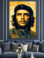Bereli Che Guevara Portresi Sarı Fon Kanvas Tablo