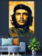 Bereli Che Guevara Portresi Sarı Fon Kanvas Tablo