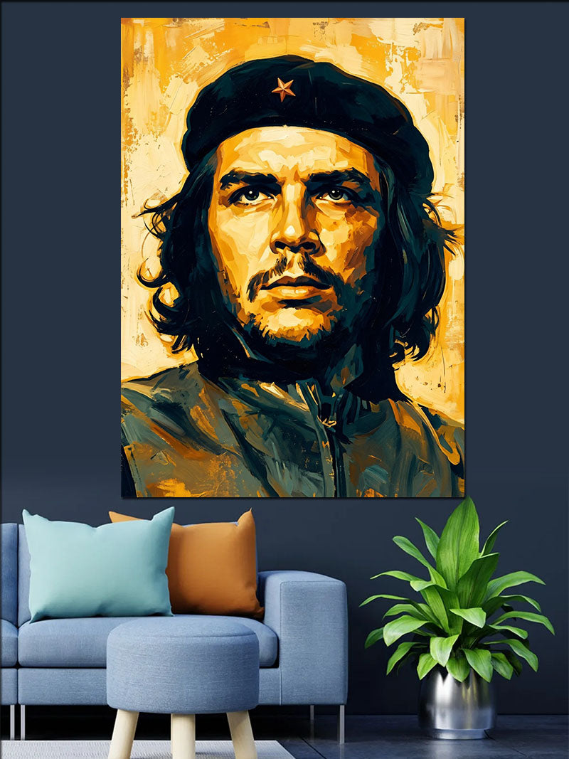 Bereli Che Guevara Portresi Sarı Fon Kanvas Tablo