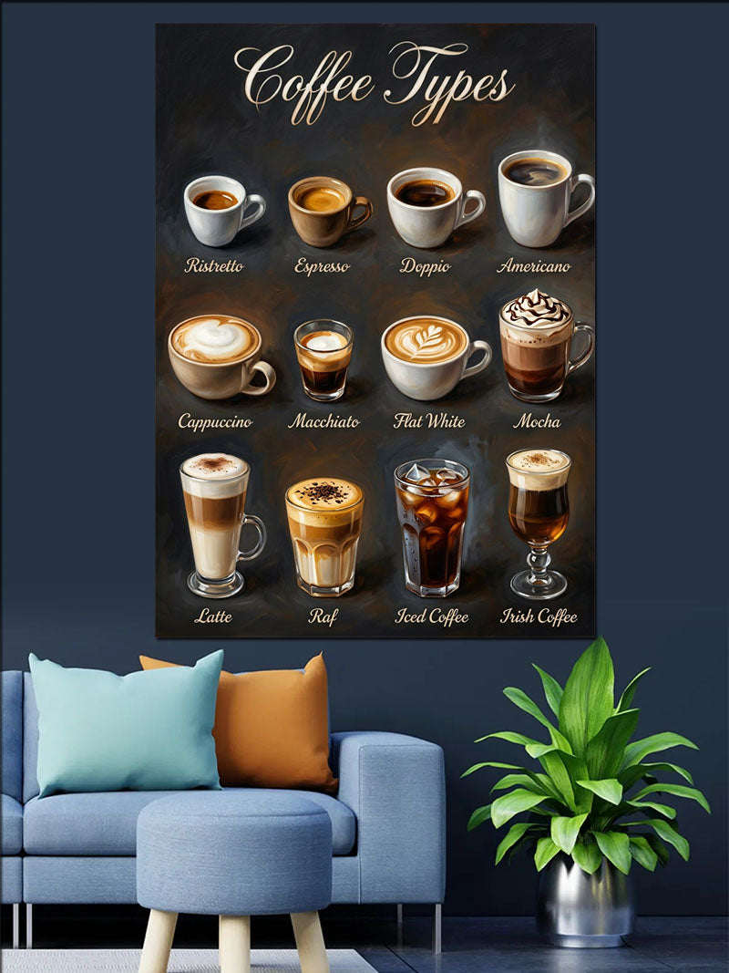 Coffee Types Dokuz Kahve Çeşidi Poster Kanvas Tablo