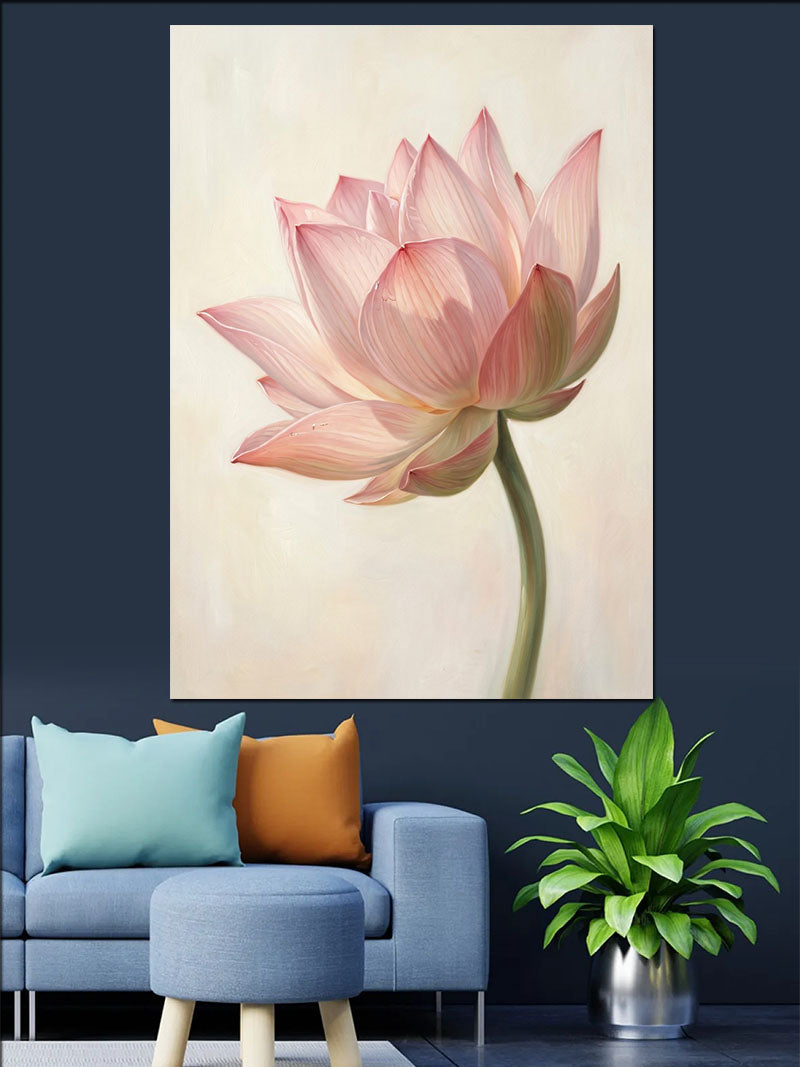Pembe Lotus Çiçeği Tek Büyük Kanvas Tablo