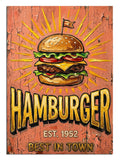 HAMBURGER BEST IN TOWN yazılı ve bayraklı retro poster