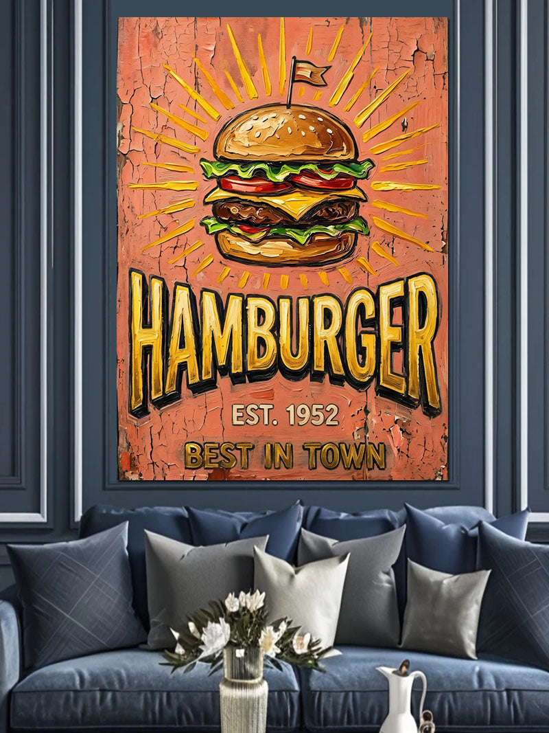 HAMBURGER Best In Town Yazılı Retro Poster Kanvas Tablo