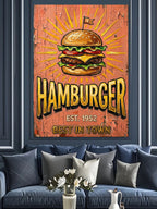 HAMBURGER Best In Town Yazılı Retro Poster Kanvas Tablo