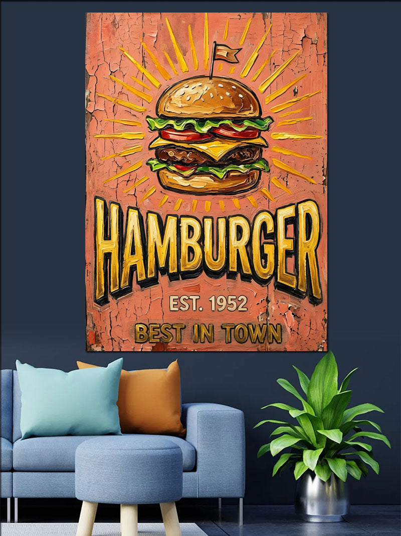 HAMBURGER Best In Town Yazılı Retro Poster Kanvas Tablo