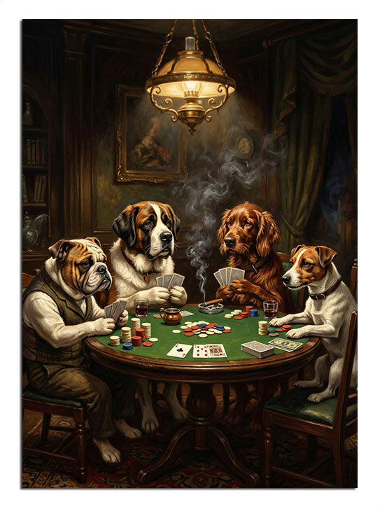 Pokerde oynayan dört köpek