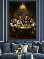 Pokerde Oynayan Köpekler Dörtlü Kanvas Tablo