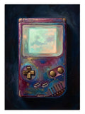 Game Boy ve renkli ve soyut galaksi ekranlı