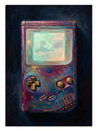 Game Boy ve renkli ve soyut galaksi ekranlı