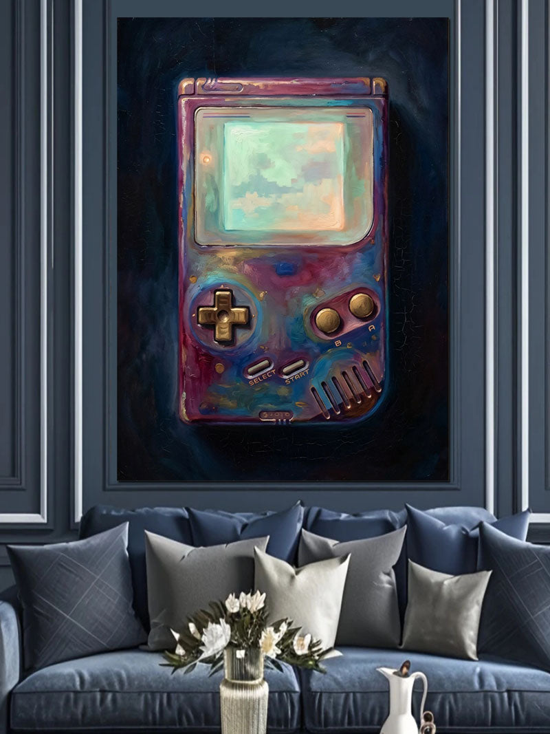 Game Boy ve Renkli Soyut Galaksi Ekranlı Kanvas Tablo