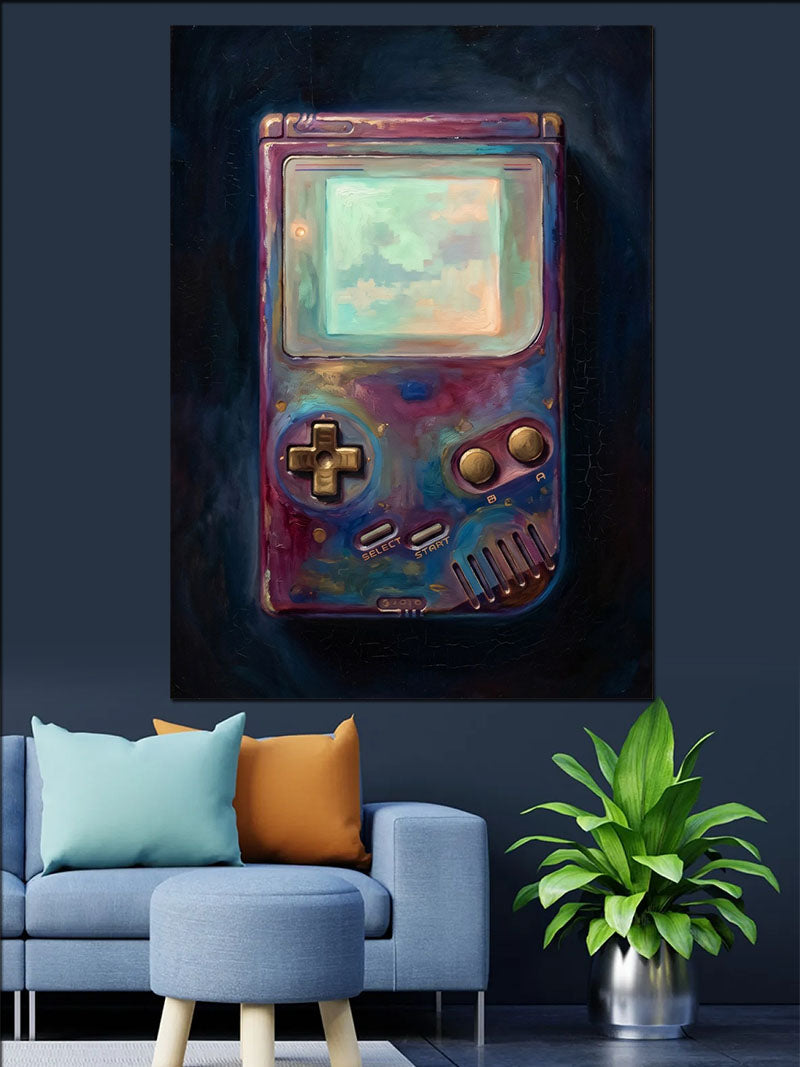 Game Boy ve Renkli Soyut Galaksi Ekranlı Kanvas Tablo
