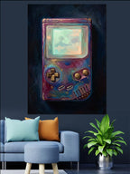 Game Boy ve Renkli Soyut Galaksi Ekranlı Kanvas Tablo