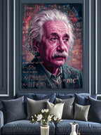 Formüllü ve Mor Einstein Portresi E=mc2 Yazılı Kanvas Tablo
