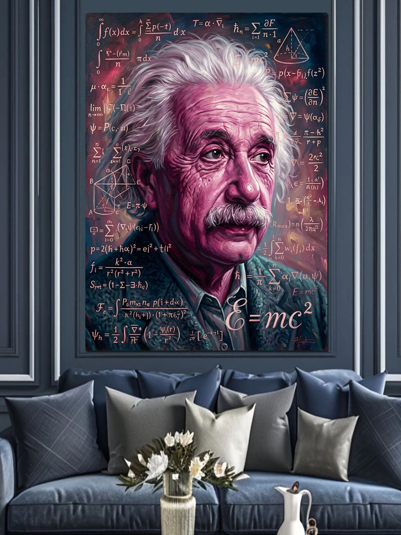 Formüllü ve Mor Einstein Portresi E=mc2 Yazılı Kanvas Tablo