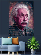 Formüllü ve Mor Einstein Portresi E=mc2 Yazılı Kanvas Tablo