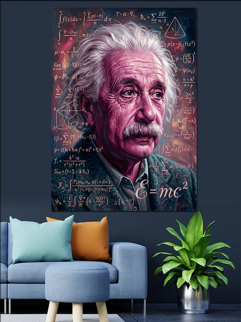 Formüllü ve Mor Einstein Portresi E=mc2 Yazılı Kanvas Tablo
