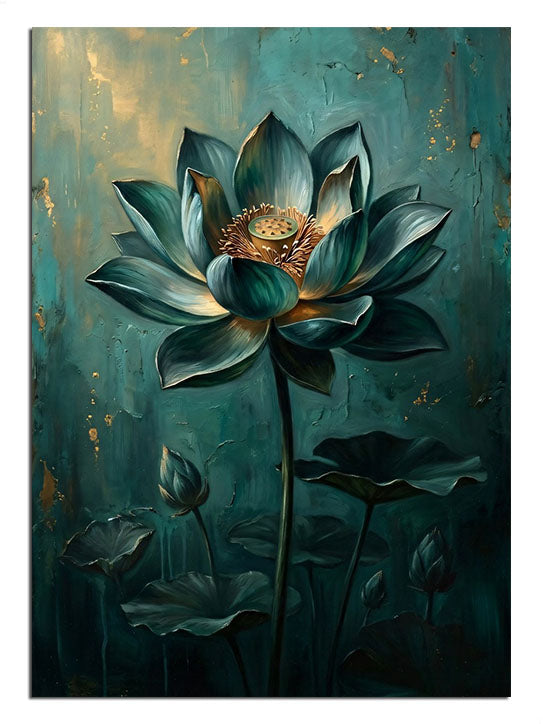 Mavi lotus çiçeği koyu fon ve tomurcuklu