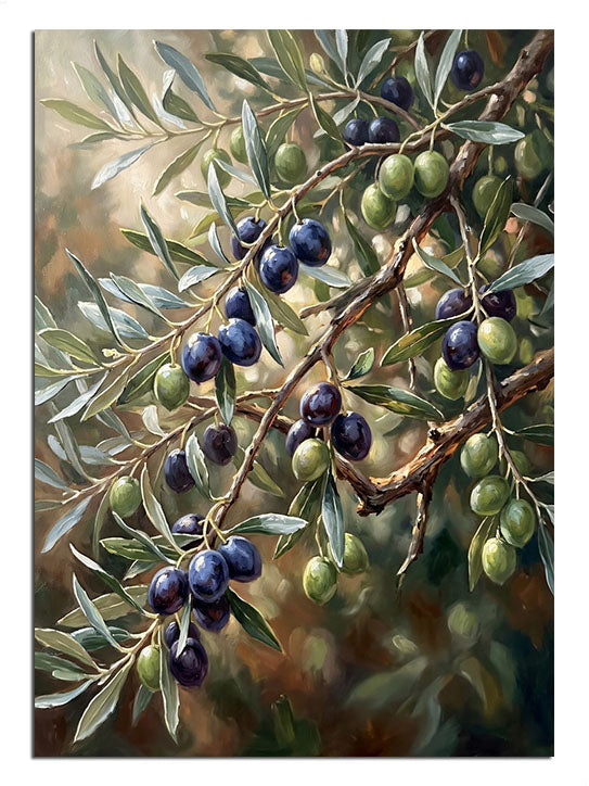 Zeytin dalı ve siyah ve yeşil zeytin taneli