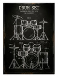DRUM SET teknik çizimli ve siyah ve patentli poster