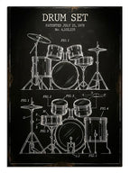 DRUM SET teknik çizimli ve siyah ve patentli poster