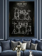 DRUM SET Teknik Çizimli ve Siyah Poster Kanvas Tablo