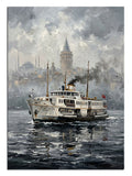 Boğaz ve vapur ve İstanbul ve cami ve sisli manzaralı
