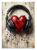 Kulaklıklı ve kanlı kalpli ve müzik notalı