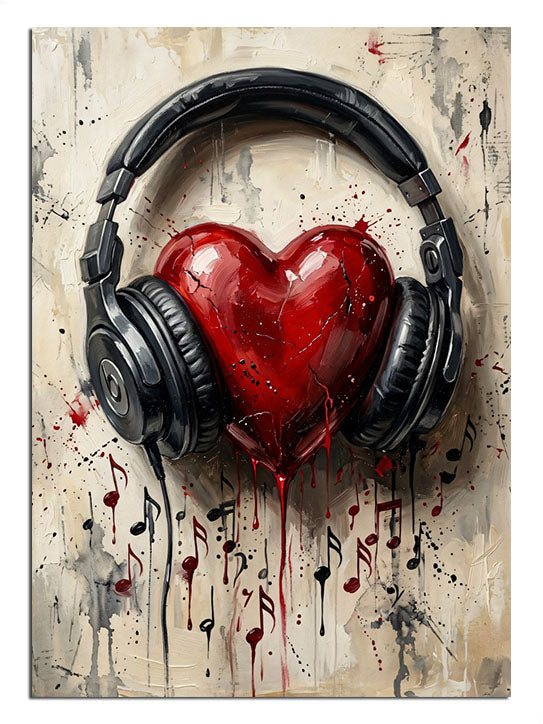 Kulaklıklı ve kanlı kalpli ve müzik notalı