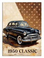 1950 CLASSIC siyah klasik araba ve ışıklı poster