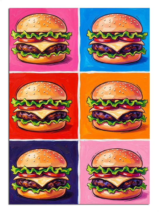 Renkli pop art burger altılı ve kareli