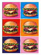 Renkli pop art burger altılı ve kareli