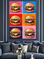 Renkli Pop Art Burger Altılı Kanvas Tablo