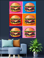 Renkli Pop Art Burger Altılı Kanvas Tablo
