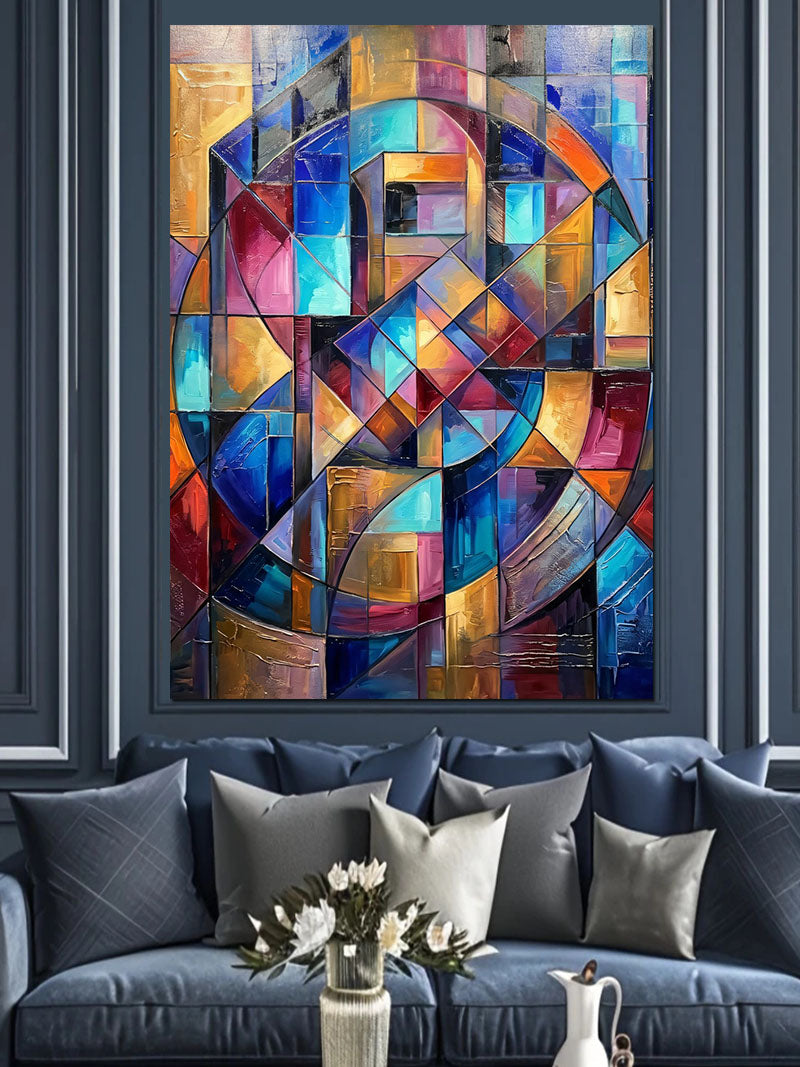 Renkli Vitray Geometrik ve Dairesel Soyut Kanvas Tablo