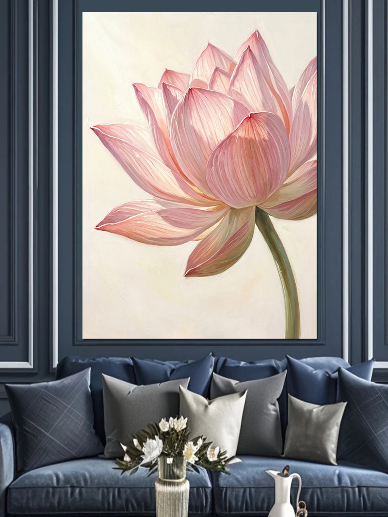Pembe Lotus Tek Büyük Çiçek Kanvas Tablo