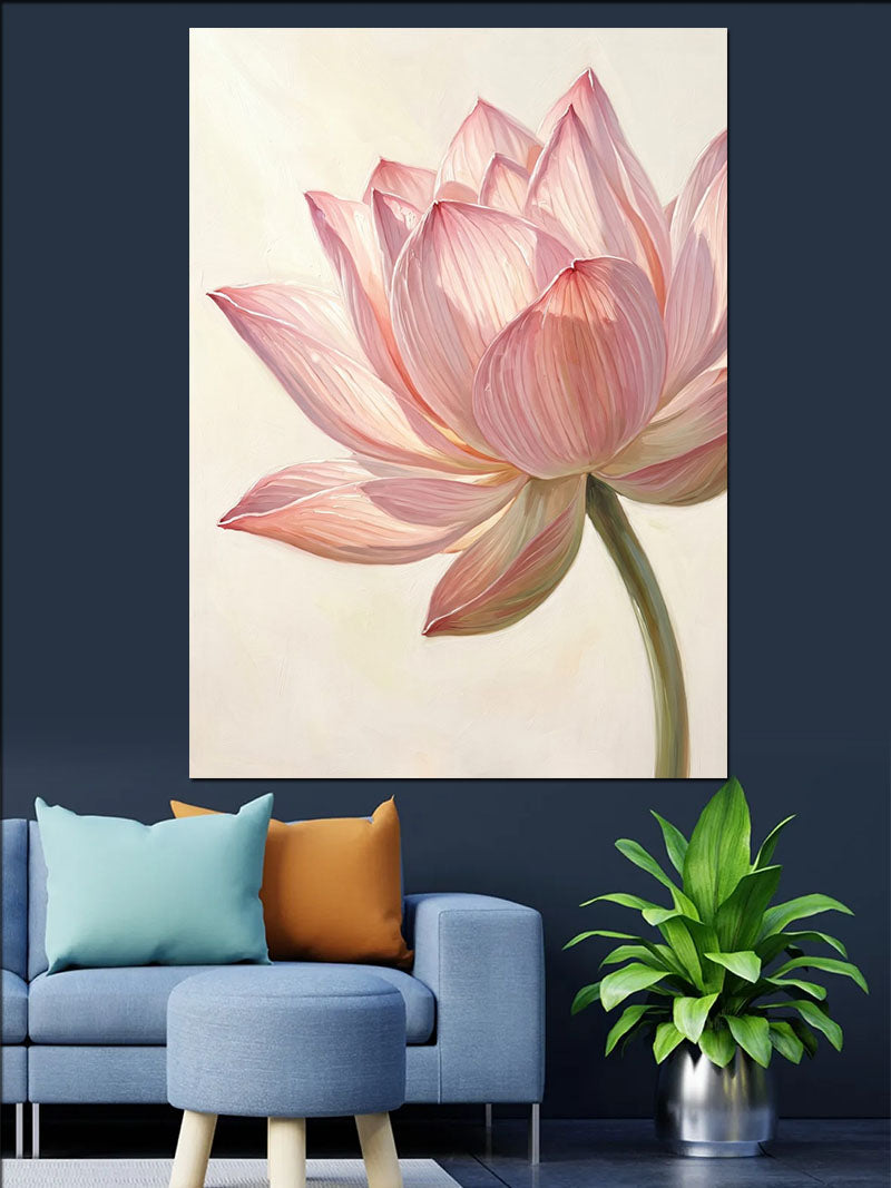 Pembe Lotus Tek Büyük Çiçek Kanvas Tablo