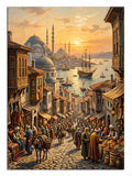 Boğaz ve tarihi ve kalabalık ve İstanbul ve camili sokak manzarası