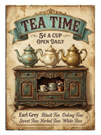 TEA TIME çaydanlıklı ve dolaplı ve vintage poster