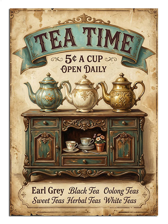 TEA TIME çaydanlıklı ve dolaplı ve vintage poster
