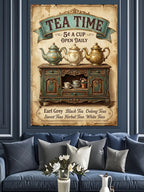 TEA TIME Çaydanlıklı ve Dolaplı Vintage Poster Kanvas Tablo