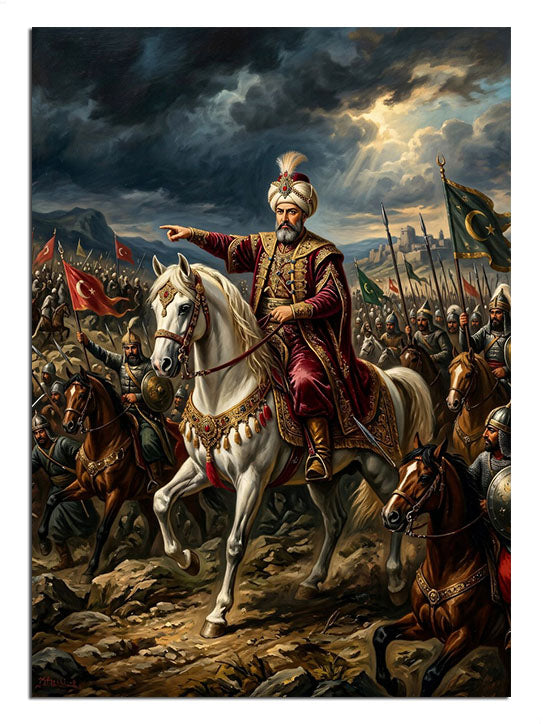 At üzerinde ve bayraklı ve savaşta Osmanlı padişahı