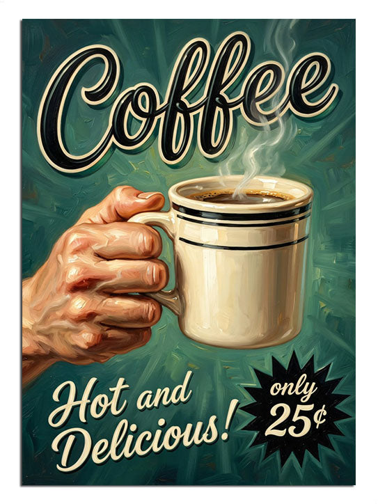 Coffee Hot and Delicious ve kahve fincanı tutan ve buharlı el