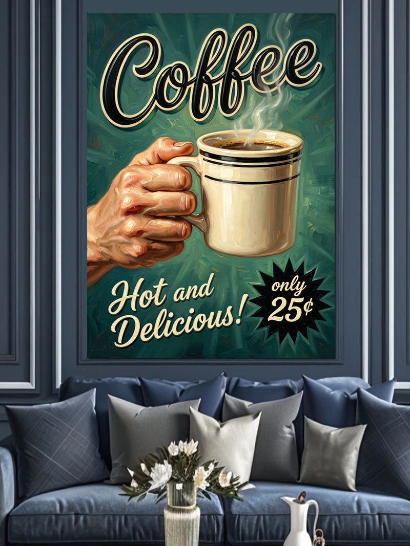 Coffee Hot and Delicious Kahve Fincanı Tutan El Kanvas Tablo