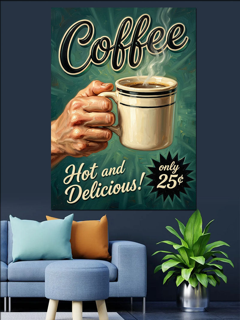 Coffee Hot and Delicious Kahve Fincanı Tutan El Kanvas Tablo