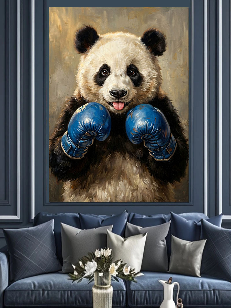 Mavi Boks Eldivenli ve Sevimli Panda Kanvas Tablo