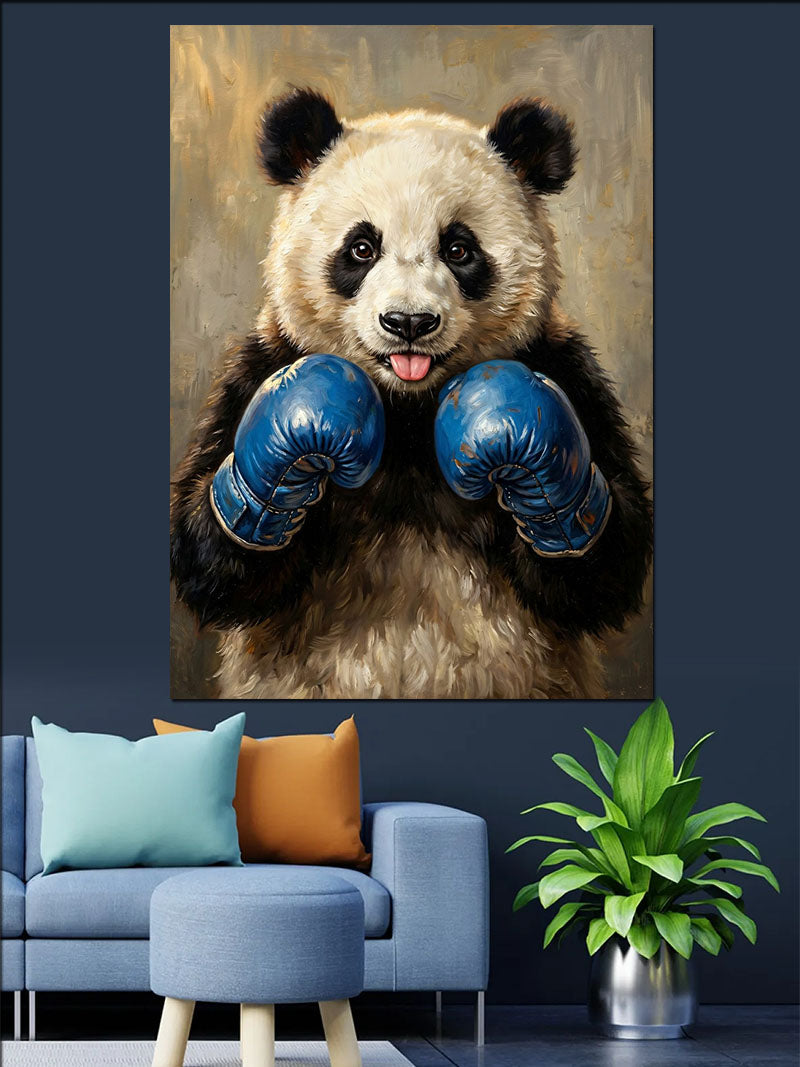 Mavi Boks Eldivenli ve Sevimli Panda Kanvas Tablo