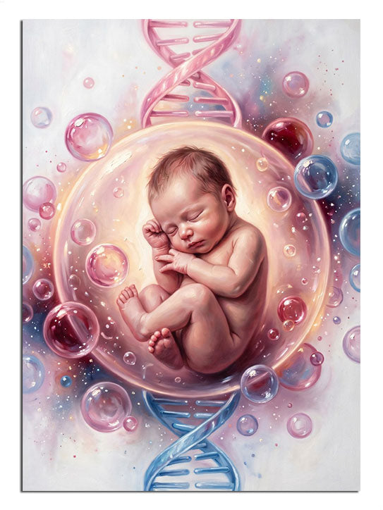 Balon içinde ve DNA ve pembe ve uyuyan bebek