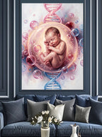 Balon İçinde ve DNA ve Pembe ve Uyuyan Bebek Kanvas Tablo